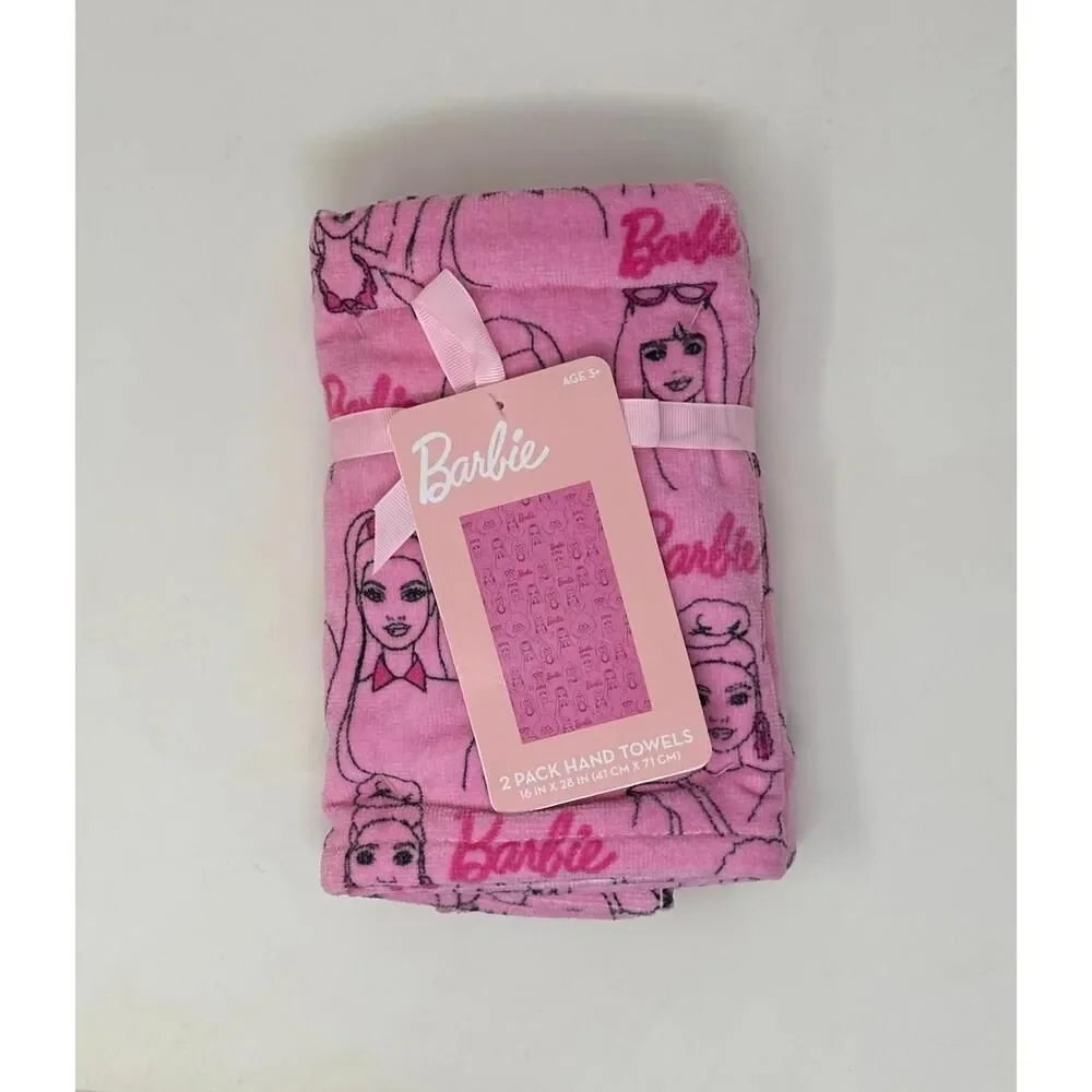 Pink Barbie Girls Hand Towels - 100% Cotton - Soft & Stylish Set of 2 New
